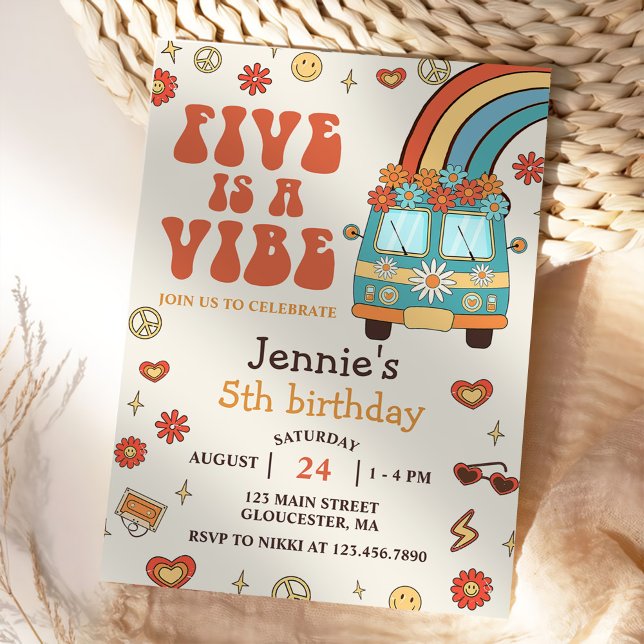 Retro Rainbow Five är en stämning Groovy 5-årsdag Inbjudningar (Skapare uppladdad)