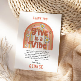 Retro Rainbow FIVE är en Vibe Groovy 5-års födelse Tack Kort