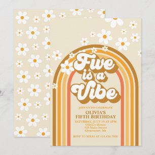Retro Rainbow FIVE är en Vibe Groovy 5:e födelseda Inbjudningar