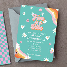 Retro Rainbow FIVE är en Vibe Groovy 5:e födelseda Inbjudningar