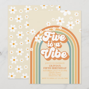 Retro Rainbow FIVE är en Vibe Groovy 5:e födelseda Inbjudningar