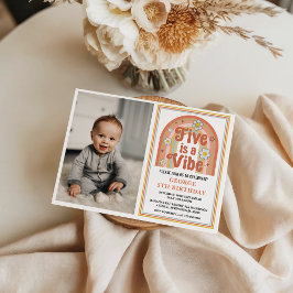 Retro Rainbow FIVE is a Vibe Groovy 5th Birthday Inbjudningar