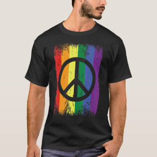 Retro Rainbow Flagga Fredstecken Gay Lesbisk Lgbt T Shirt