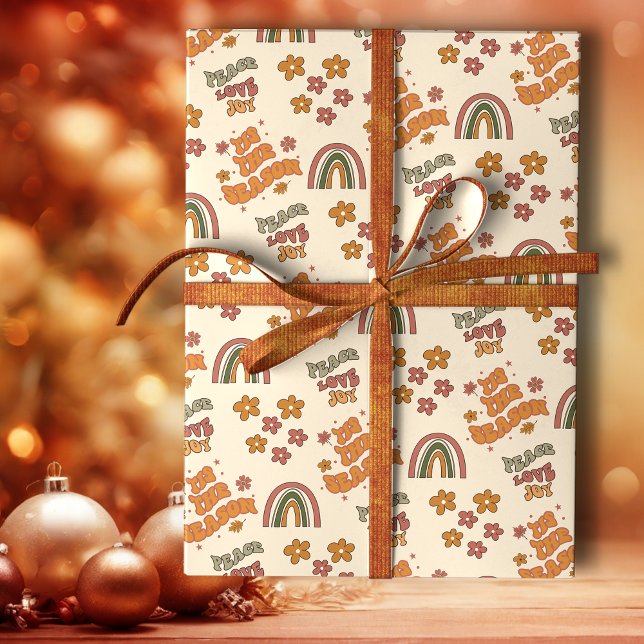 Retro Rainbow Flower Christmas Presentpapper (Skapare uppladdad)