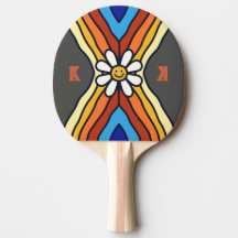 Retro Rainbow Flower Monogram Ping Pong Paddle