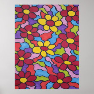 Retro Rainbow Flower Mönster Poster