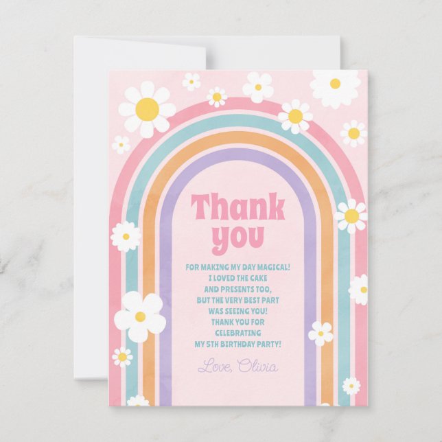 Retro Rainbow Flowers Daisies Thank You Card Tack Kort (Framsida)