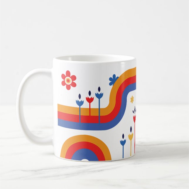Retro Rainbow Flowers | Färgfull 70-tal inspirerad Kaffemugg (Vänster)