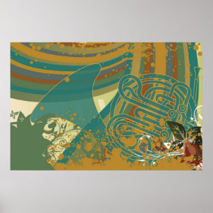 Retro Rainbow Fransk Horn Poster