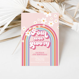 Retro Rainbow Fyra gånger Groovy 4e födelsedagen Inbjudningar