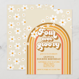 Retro Rainbow Fyra gånger Groovy 4e födelsedagen Inbjudningar