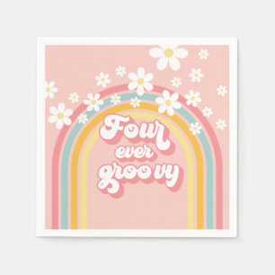 Retro Rainbow Fyra gånger Groovy 4e födelsedagen Pappersservett