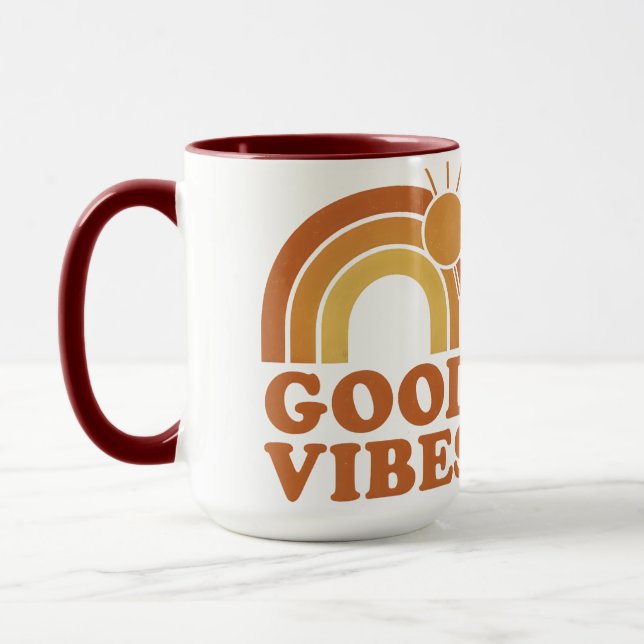 Retro Rainbow Good Vibes Ceramic Mug Mugg (Vänster)