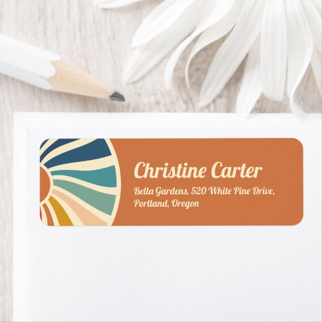 Retro Rainbow Groovy Baby Shower Returadress La Etikett (Insitu)