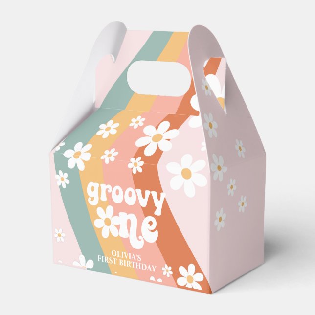 Retro Rainbow Groovy En Daisy Presentaskar (Framsidan Sidan)