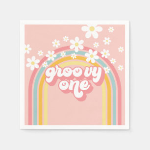 Retro Rainbow Groovy Ett första födelsedag Pappersservett
