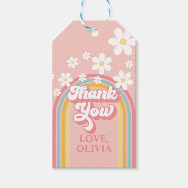 Retro Rainbow Groovy Tack Presentetikett (Framsidan)