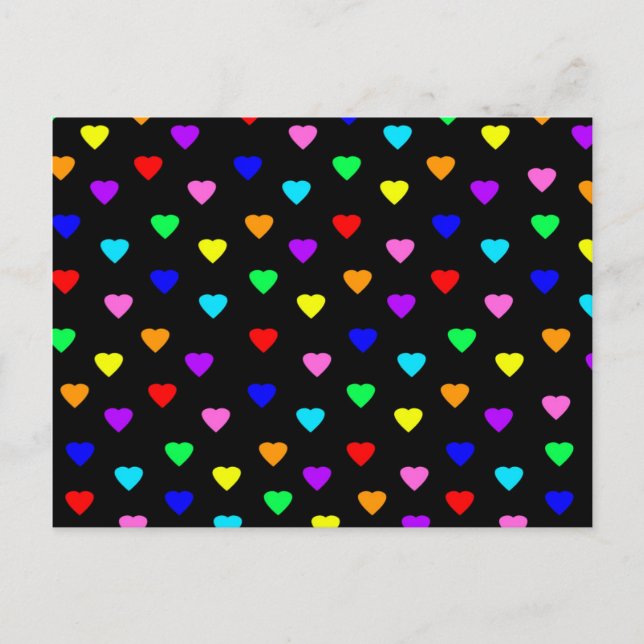 Retro Rainbow Hearts Print - Black Vykort (Framsida)