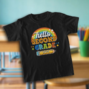 Retro Rainbow Hej andra Klass med år T Shirt