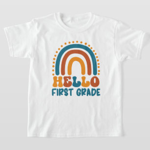 Retro Rainbow Hej First Klass boho färglös T Shirt