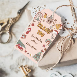 Retro Rainbow jul Groovy Birthday Gift Märkre Presentetikett