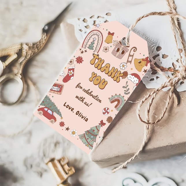 Retro Rainbow jul Groovy Birthday Gift Märkre Presentetikett (Skapare uppladdad)