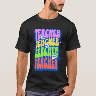 Retro Rainbow Lärare Groovy Blommig Kläder för Kvi T Shirt