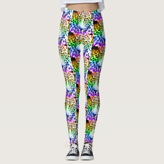 Retro Rainbow Leopard Leggings (Framsida)