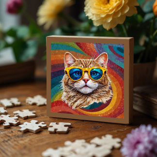 Retro Rainbow LGBTQ+ Coola Gay Cat Puzzle Pussel
