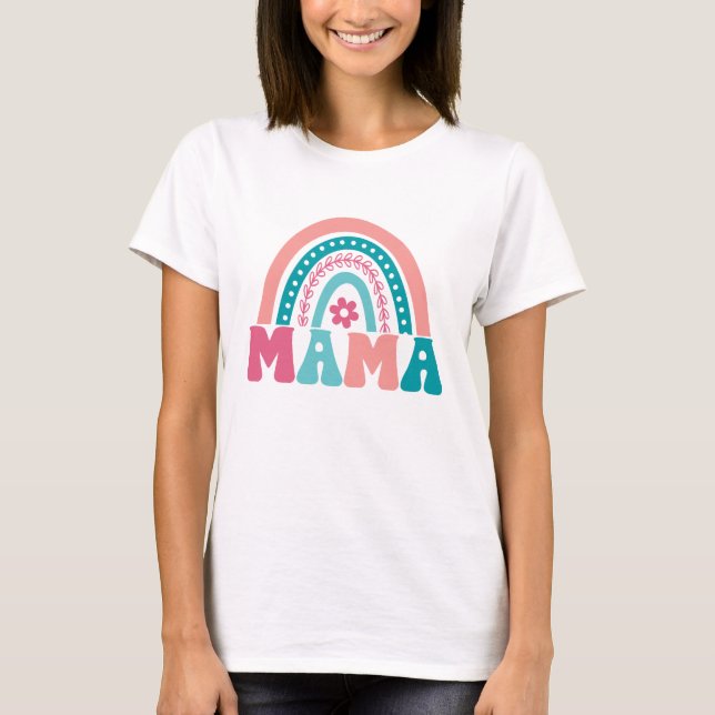 Retro Rainbow Mamma T Shirt (Framsida)