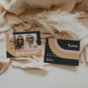 Retro Rainbow Mörk Photo Bridesmaid Frieri kort