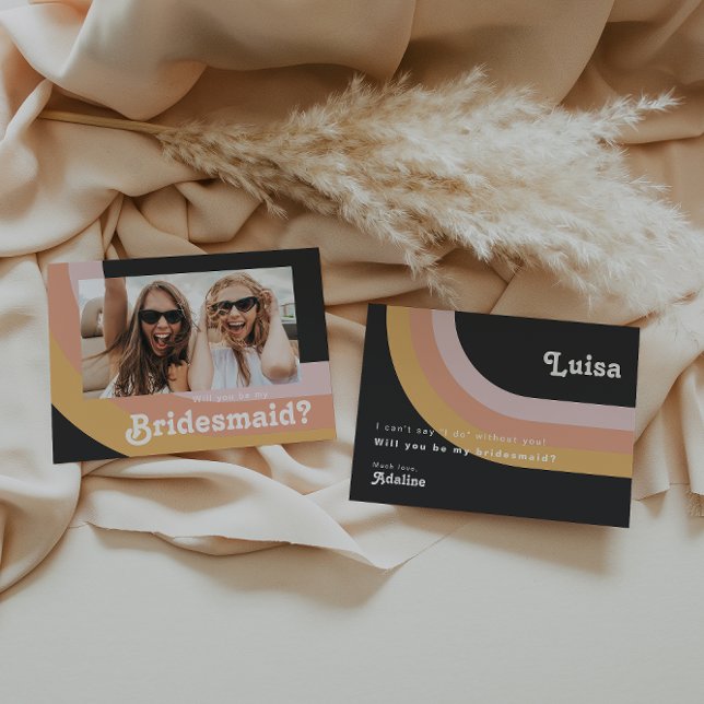 Retro Rainbow Mörk Photo Bridesmaid Frieri kort (Skapare uppladdad)