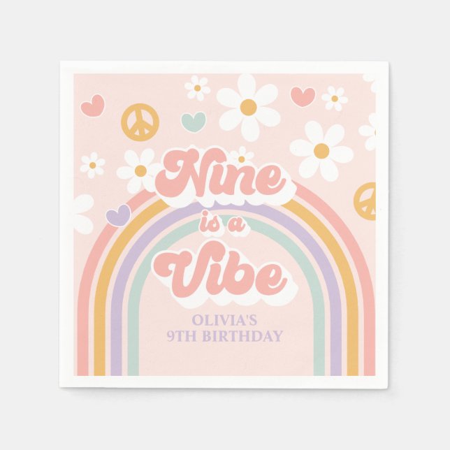 Retro Rainbow Nine är en stämning 9-årsdag Pappersservett (Framsidan)