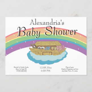 Retro Rainbow Noahs inbjudan till Ark Baby Shower