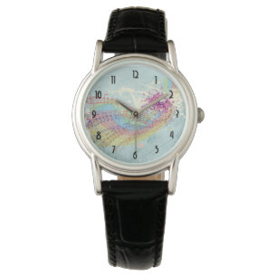 Retro Rainbow och Musik noter på Shabby Struktur Armbandsur
