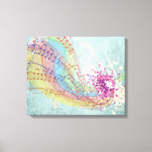 Retro Rainbow och Musik noter på Shabby Struktur Canvastryck