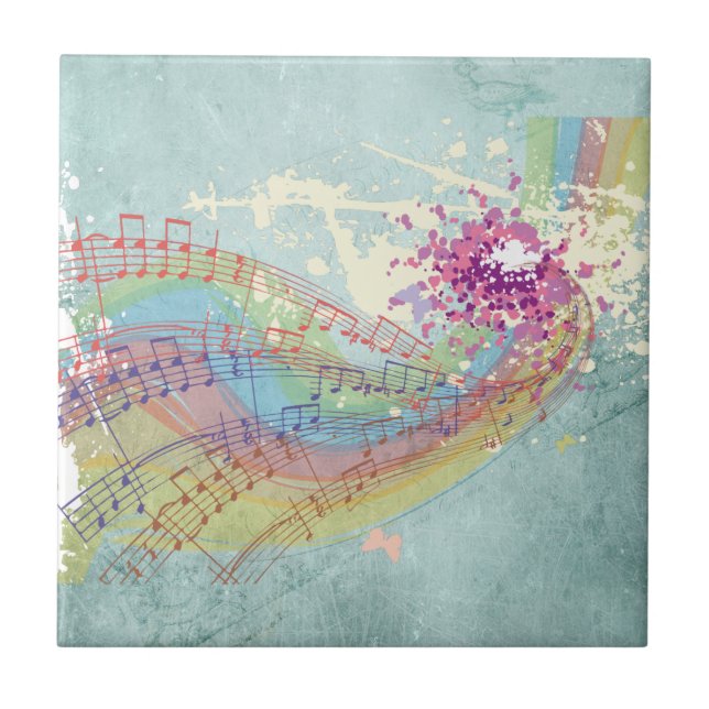 Retro Rainbow och Musik noter på Shabby Struktur Kakelplatta (Framsidan)