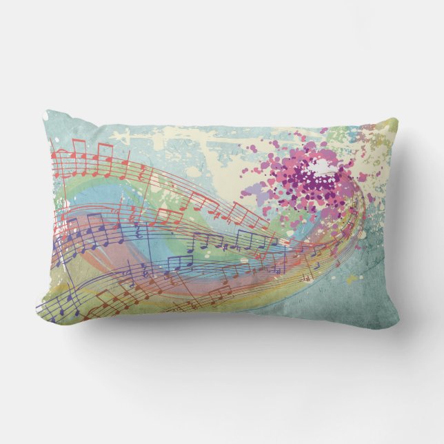 Retro Rainbow och Musik noter på Shabby Struktur Lumbarkudde (Framsida)
