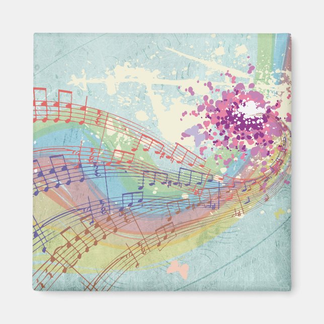 Retro Rainbow och Musik noter på Shabby Struktur Magnet (Framsidan)