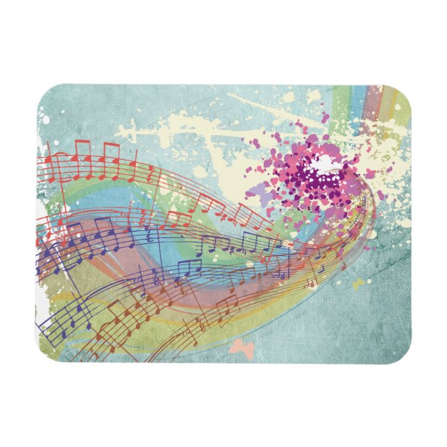Retro Rainbow och Musik noter på Shabby Struktur Magnet (Horisontell)