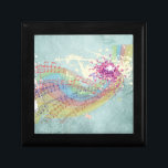 Retro Rainbow och Musik noter på Shabby Struktur Minnesask<br><div class="desc">Den här spännande musikaliska temabilden är en funkyns återdesign av en pastellartad regnbåge med mörk flerfärgat musik noter på biet av lakan musikexploderande utåt. Smöroflies och stänk verkar brinna fram från mitten. Bakgrunden är en faded, mörk grönt, vintage stil, Shabby grunge struktur med faded handstil. Det skulle vara ett fantastisk-köp...</div>