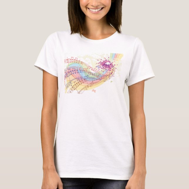 Retro Rainbow och Musik noter T-shirt (Framsida)