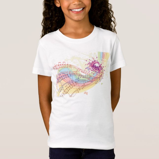 Retro Rainbow och Musik noter Tee Shirt (Framsida)