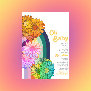 Retro Rainbow Oh Baby Daisy Baby Shower-inbjudan Inbjudningar