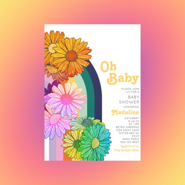 Retro Rainbow Oh Baby Daisy Baby Shower-inbjudan Inbjudningar (Skapare uppladdad)