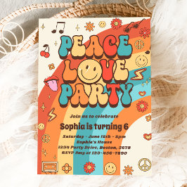 Retro Rainbow Peace Kärlek Party 6e födelsedag Inbjudningar