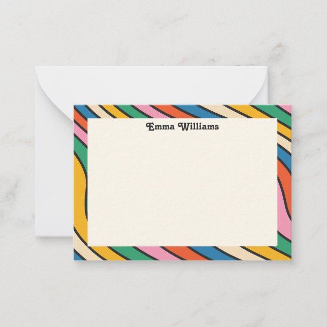 Retro Rainbow Personlig Namn Modern Note Card Anteckningskort (Framsida)