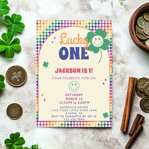 Retro Rainbow Pojkar St Patrick's 1-års födelsedag Inbjudningar
