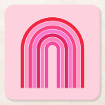 Retro Rainbow Preppy Rosa and Red Arch Underlägg Papper Kvadrat<br><div class="desc">Abstrakt Retro Rainbow - Rosa och rött.</div>
