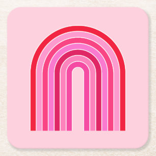 Retro Rainbow Preppy Rosa and Red Arch Underlägg Papper Kvadrat